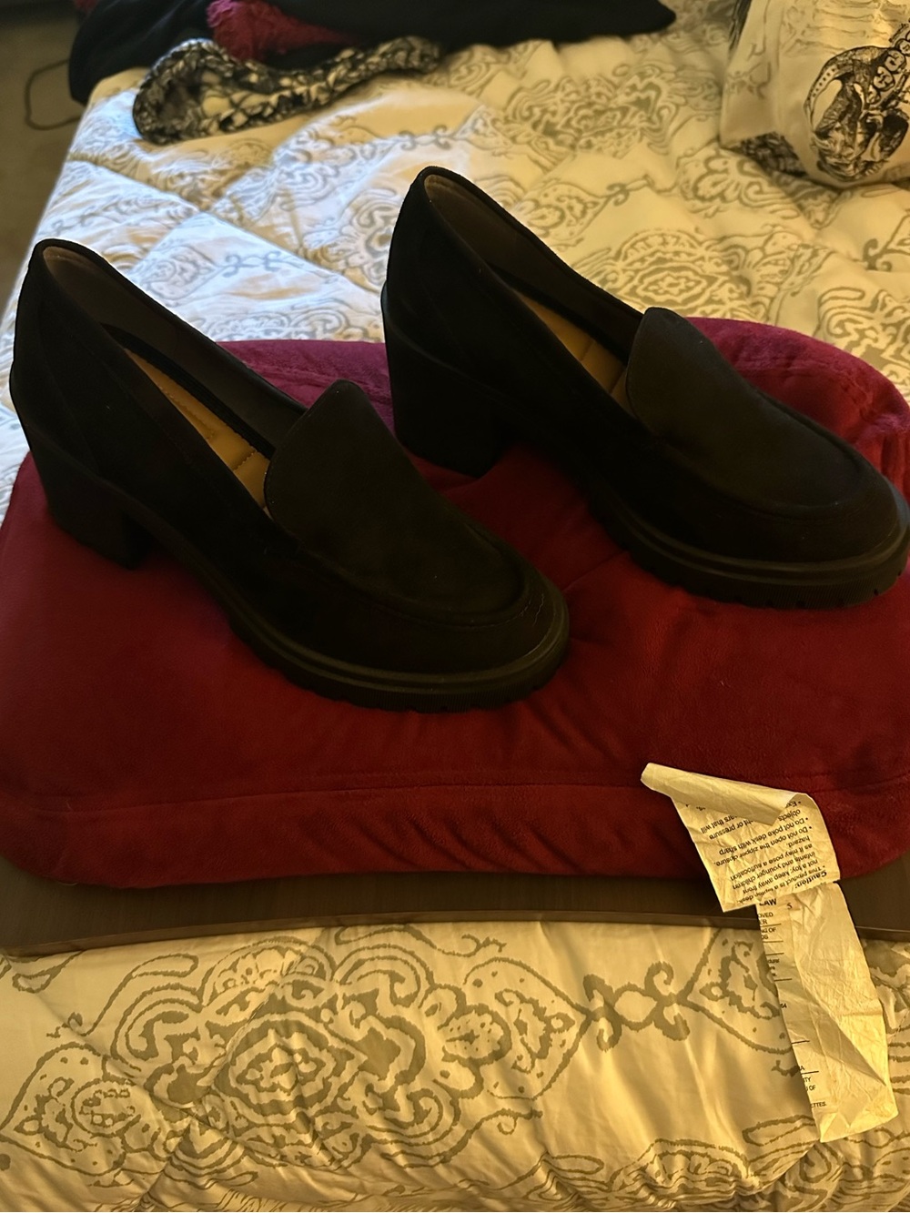 CROWN VINTAGE - Black Suede Block Heel Loafers | Size 7